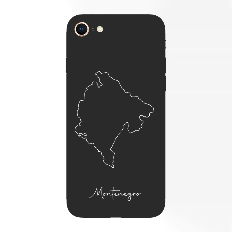 Montenegro Handyhülle für iPhone 7, 8, SE, 7 Plus und 8 Plus – Rückseite mit Landkarte und Schriftzug