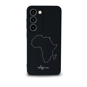 Afrika Handyhülle für Samsung Galaxy S23, S23+ und S23 Ultra – Rückseite mit Landkarte und Schriftzug