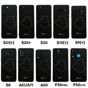 Algeria phone case for Samsung Galaxy S8 to S20, S21, S21+, A50, A51, A71 and Huawei P30 – back with map and lettering