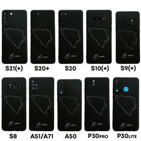 Bosnia phone case for Samsung Galaxy S8 to S10, S20, S20+, S21, S21+, A50, A51, A71 and Huawei P30 – back with map and lettering