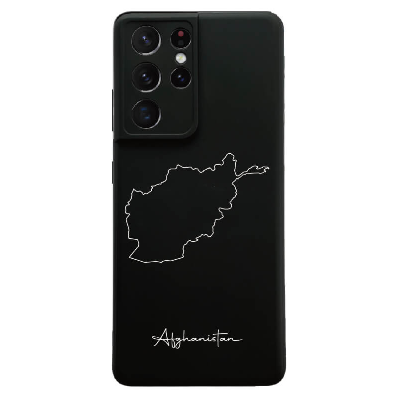 Afghanistan Handyhülle für Samsung Galaxy S20 FE, S21 FE, S21 Ultra, S22, A15, A35, A54 und A55 – Rückseite mit Landkarte und Schriftzug