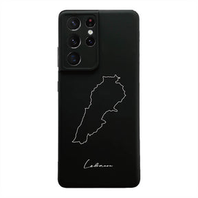 Libanon Handyhülle für Samsung Galaxy S21 FE, S21 Ultra und S22 – Rückseite mit Landkarte und Schriftzug