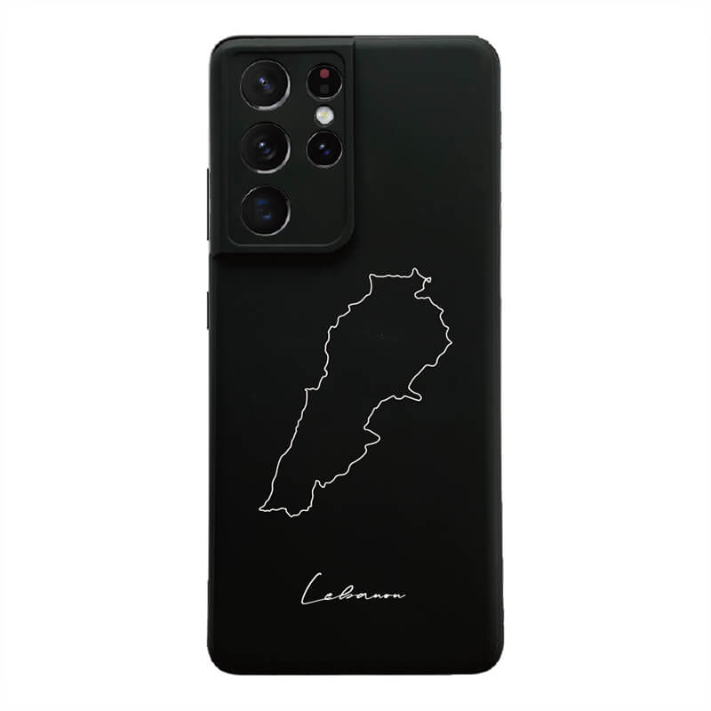 Libanon Handyhülle für Samsung Galaxy S21 FE, S21 Ultra und S22 – Rückseite mit Landkarte und Schriftzug