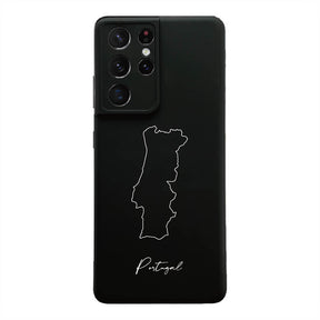 Portugal Handyhülle für Samsung Galaxy S21 Ultra, S22 und S23 – Rückseite mit Landkarte und Schriftzug