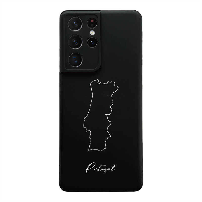 Portugal Handyhülle für Samsung Galaxy S21 Ultra, S22 und S23 – Rückseite mit Landkarte und Schriftzug