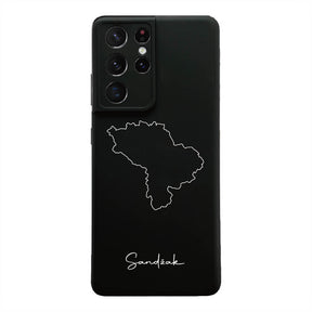 Sandžak Handyhülle für Samsung Galaxy S21 Ultra und S22 – Rückseite mit Landkarte und Schriftzug