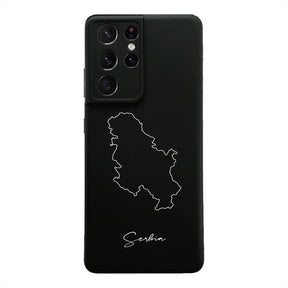 Serbien Handyhülle für Samsung Galaxy S21 Ultra und S22 – Rückseite mit Landkarte und Schriftzug