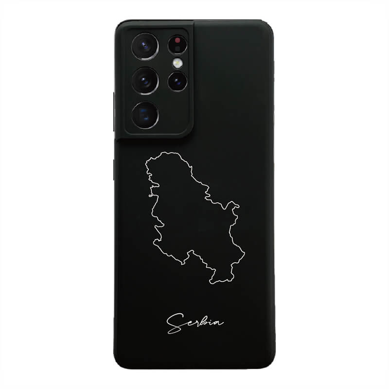 Serbien Handyhülle für Samsung Galaxy S21 Ultra und S22 – Rückseite mit Landkarte und Schriftzug