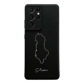 Albanien Handyhülle für Samsung Galaxy S21 Ultra, S22, S23 Ultra, A15, A35, A54 und A55 – Rückseite mit Landkarte und Schriftzug