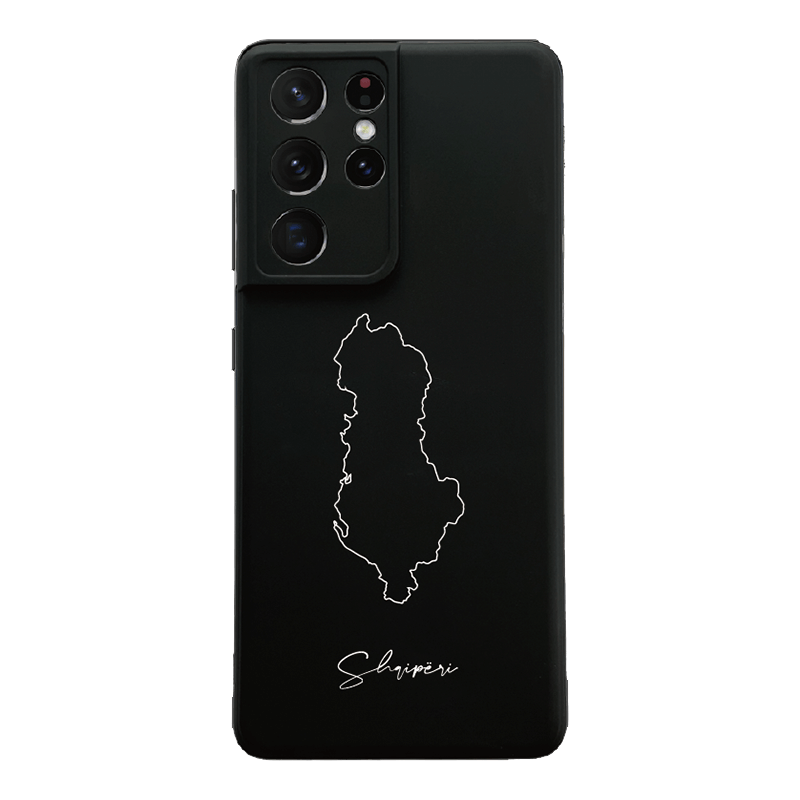 Albanien Handyhülle für Samsung Galaxy S21 Ultra, S22, S23 Ultra, A15, A35, A54 und A55 – Rückseite mit Landkarte und Schriftzug