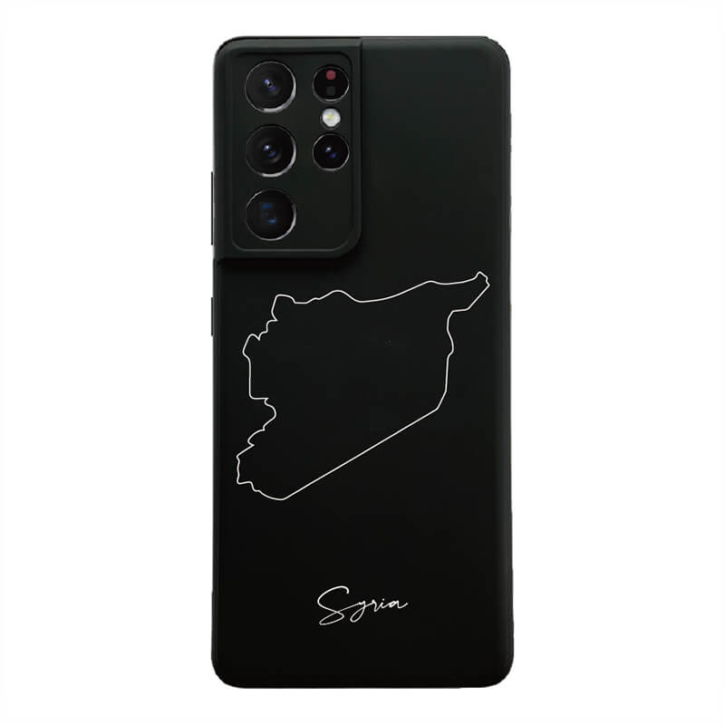 Syrien Handyhülle für Samsung Galaxy S21 Ultra und S22 – Rückseite mit Landkarte und Schriftzug