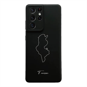 Tunesien Handyhülle für Samsung Galaxy S21 Ultra und S22 – Rückseite mit Landkarte und Schriftzug