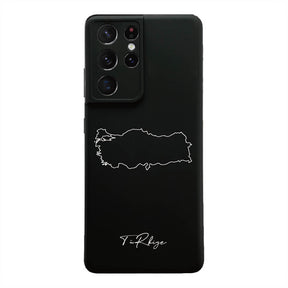 Türkei Handyhülle für Samsung Galaxy S21 FE, S21 Ultra, S22, A15, A35, A54 und A55 – Rückseite mit Landkarte und Schriftzug