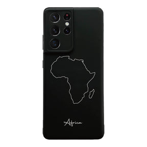Afrika Handyhülle für Samsung Galaxy S21 Ultra und S22 – Rückseite mit Landkarte und Schriftzug