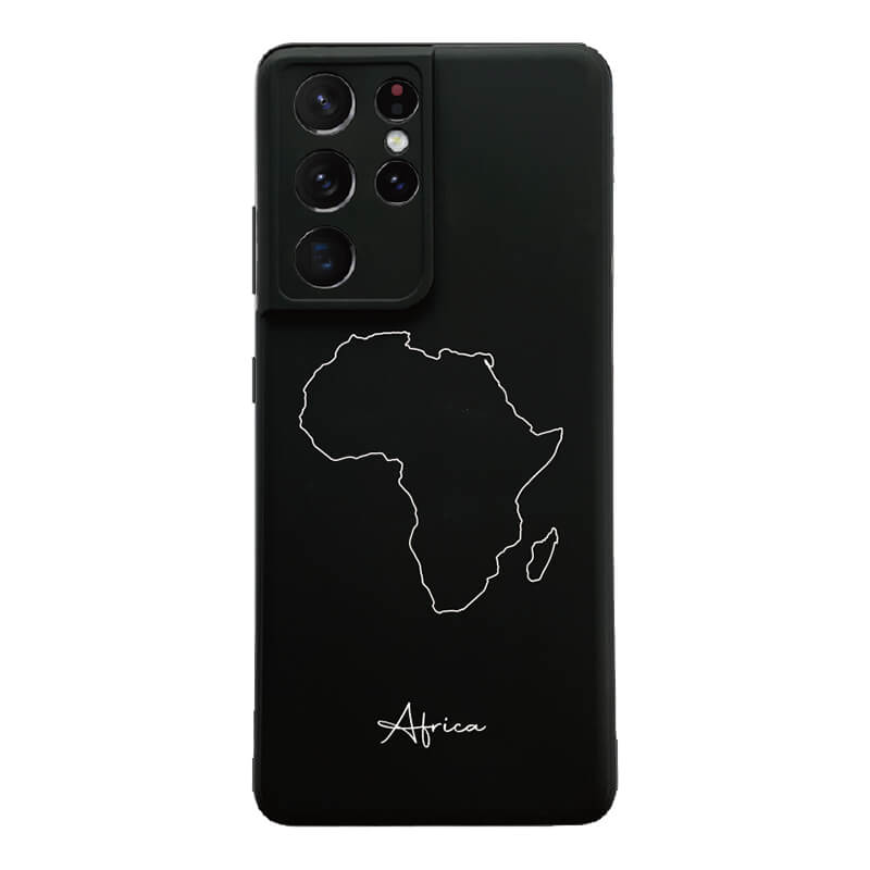 Afrika Handyhülle für Samsung Galaxy S21 Ultra und S22 – Rückseite mit Landkarte und Schriftzug