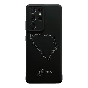 Bosnia phone case for Samsung Galaxy S20 FE, S21 FE, S21 Ultra, S22, A15, A35, A54 and A55 – back with map and lettering
