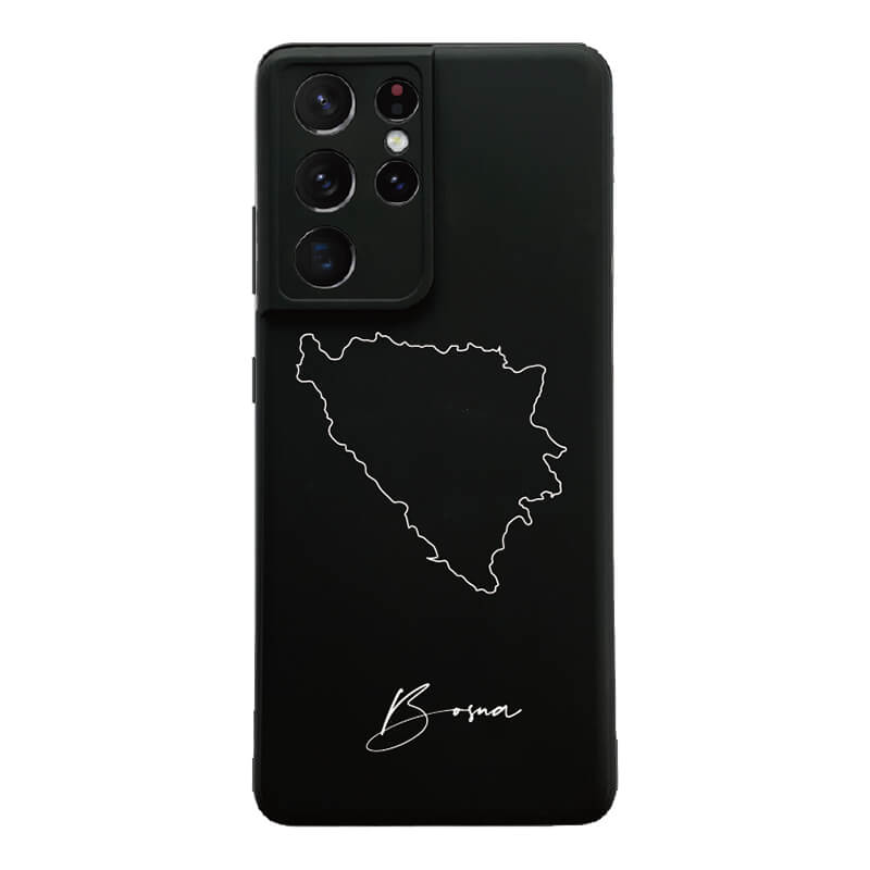 Bosnia phone case for Samsung Galaxy S20 FE, S21 FE, S21 Ultra, S22, A15, A35, A54 and A55 – back with map and lettering
