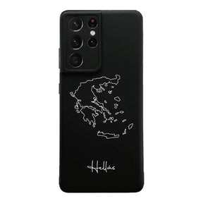 Greece phone case for Samsung Galaxy S21 Ultra, S22, A15, A35, A54 and A55 – back with map and lettering