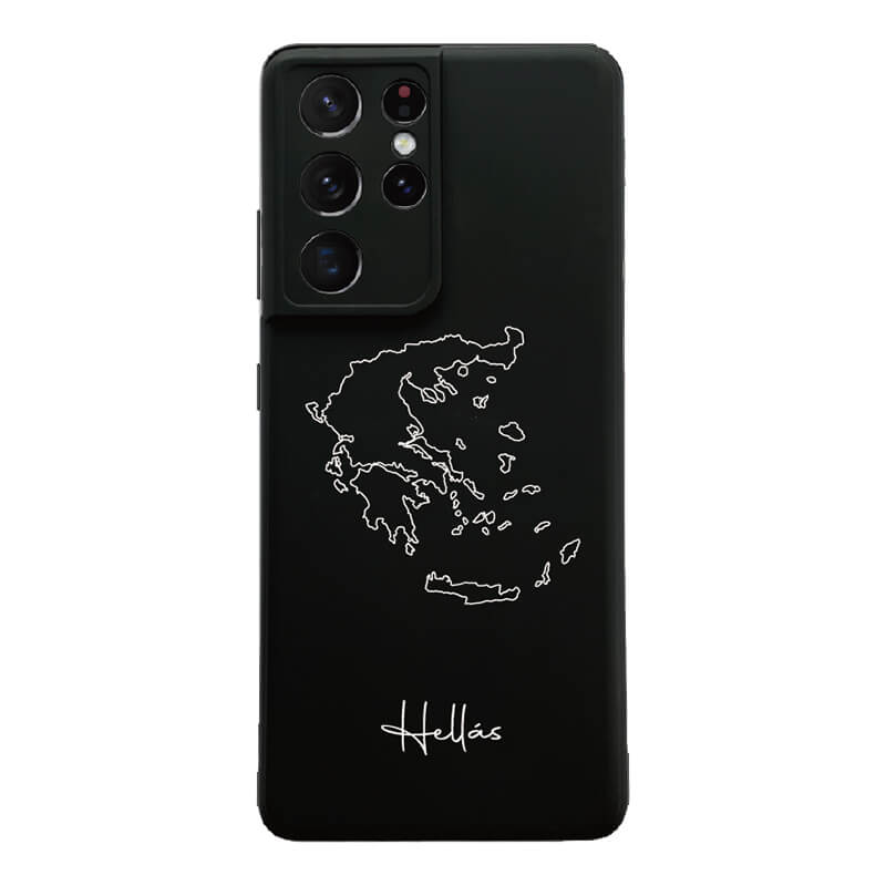 Greece phone case for Samsung Galaxy S21 Ultra, S22, A15, A35, A54 and A55 – back with map and lettering