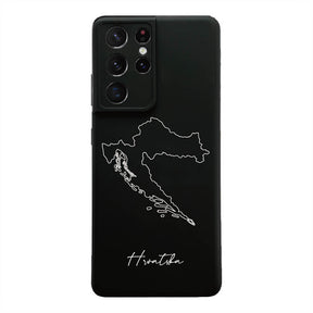 Kroatien Handyhülle für Samsung Galaxy S21 FE, S21 Ultra, S22, A15, A35, A54 und A55 – Rückseite mit Landkarte und Schriftzug