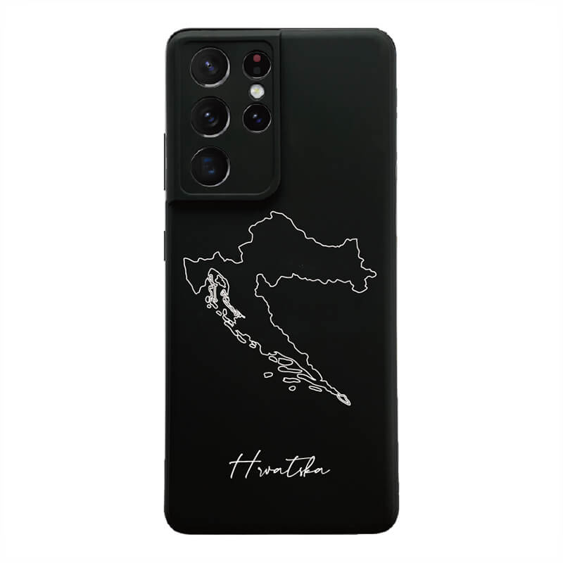 Kroatien Handyhülle für Samsung Galaxy S21 FE, S21 Ultra, S22, A15, A35, A54 und A55 – Rückseite mit Landkarte und Schriftzug