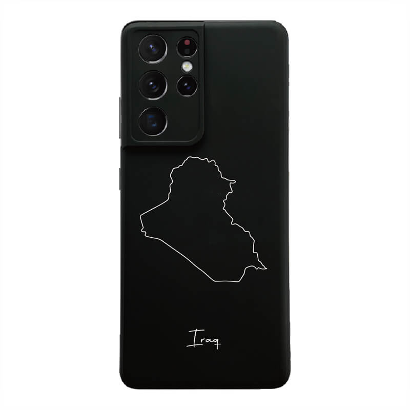 Irak Handyhülle für Samsung Galaxy S21 Ultra und S22 – Rückseite mit Landkarte und Schriftzug