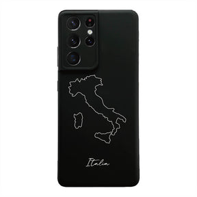 Italien Handyhülle für Samsung Galaxy S20 FE, S21 FE, S21 Ultra, S22, A15, A35, A54 und A55 – Rückseite mit Landkarte und Schriftzug