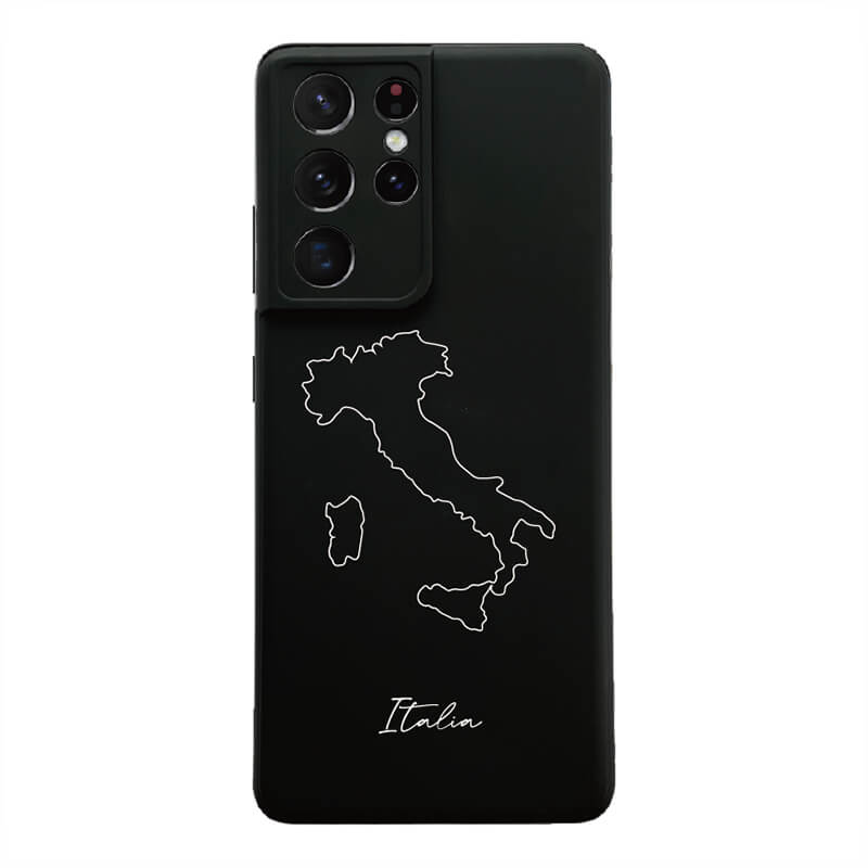Italien Handyhülle für Samsung Galaxy S20 FE, S21 FE, S21 Ultra, S22, A15, A35, A54 und A55 – Rückseite mit Landkarte und Schriftzug