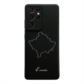 Kosovo Handyhülle für Samsung Galaxy S21 FE, S21 Ultra, S22, A15, A35, A54 und A55 – Rückseite mit Landkarte und Schriftzug
