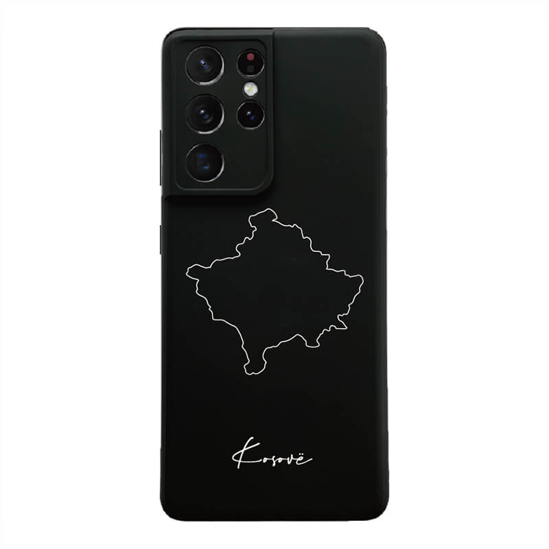 Kosovo Handyhülle für Samsung Galaxy S21 FE, S21 Ultra, S22, A15, A35, A54 und A55 – Rückseite mit Landkarte und Schriftzug