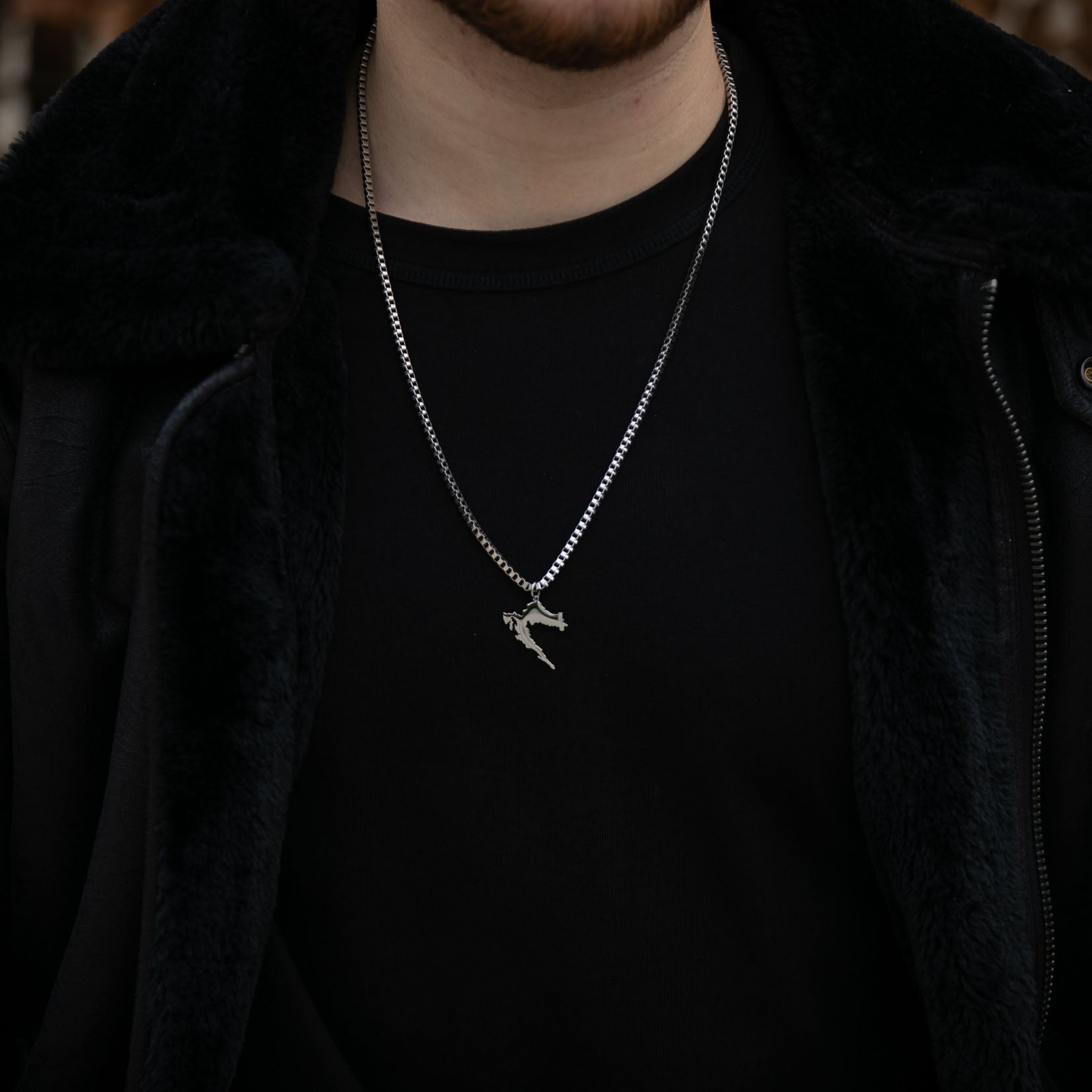 Croatia Silhouette Map Necklace for Men on model