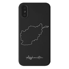 Afghanistan Handyhülle für iPhone X, XS und XR – Rückseite mit Landkarte und Schriftzug