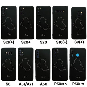 Irak Handyhülle für Samsung Galaxy S8 bis S20, S21, S21+, A50, A51, A71 und Huawei P30 – Rückseite mit Landkarte und Schriftzug