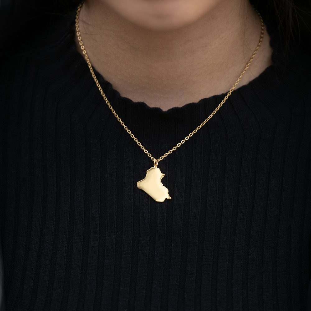 Iraq Silhouette Map Necklace for Women on model