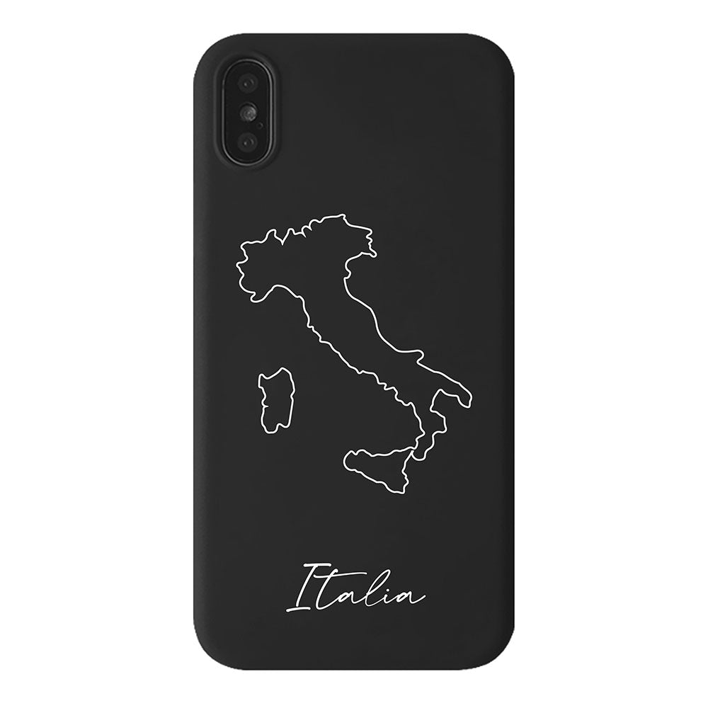 Italien Handyhülle für iPhone X, XS und XR – Rückseite mit Landkarte und Schriftzug