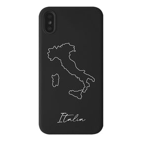 Italien Handyhülle für iPhone X, XS und XR – Rückseite mit Landkarte und Schriftzug