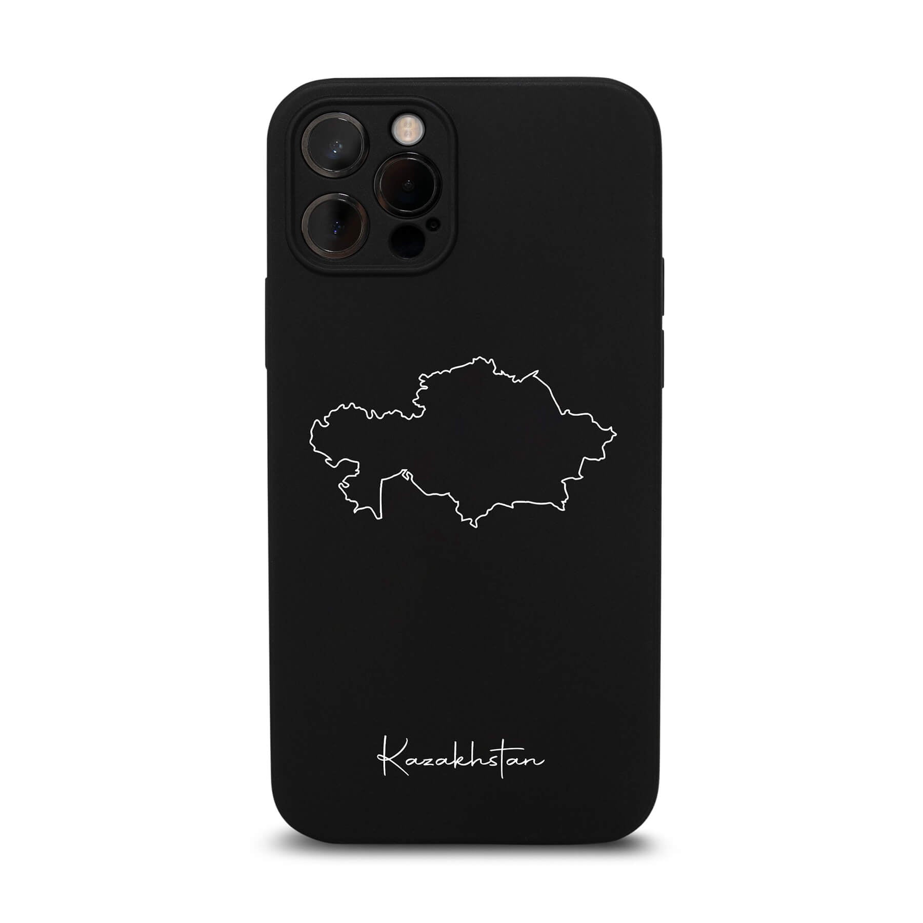 Kasachstan Handyhülle für iPhone 11 und 12 – Rückseite mit Landkarte und Schriftzug