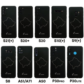 Kosovo Handyhülle für Samsung Galaxy S8 bis S20, S21, S21+, A50, A51, A71 und Huawei P30 – Rückseite mit Landkarte und Schriftzug