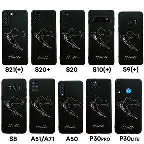Kroatien Handyhülle für Samsung Galaxy S8 bis S20, S21, S21+, A50, A51, A71 und Huawei P30 – Rückseite mit Landkarte und Schriftzug