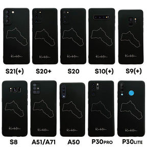 Kurdistan Handyhülle für Samsung Galaxy S8 bis S10, S20, S20+, S21, S21+, A50, A51, A71 und Huawei P30 – Rückseite mit Landkarte und Schriftzug
