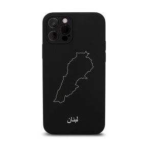 Libanon Handyhülle für iPhone 11 bis 16 – Rückseite mit Landkarte und arabischem Schriftzug