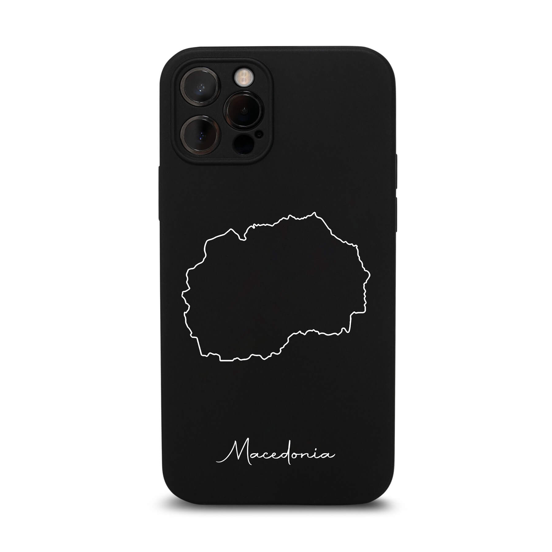 Mazedonien Handyhülle für iPhone 11 und 12 – Rückseite mit Landkarte und Schriftzug