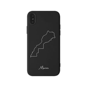 Marokko Handyhülle für iPhone X, XS und XR – Rückseite mit Landkarte und Schriftzug