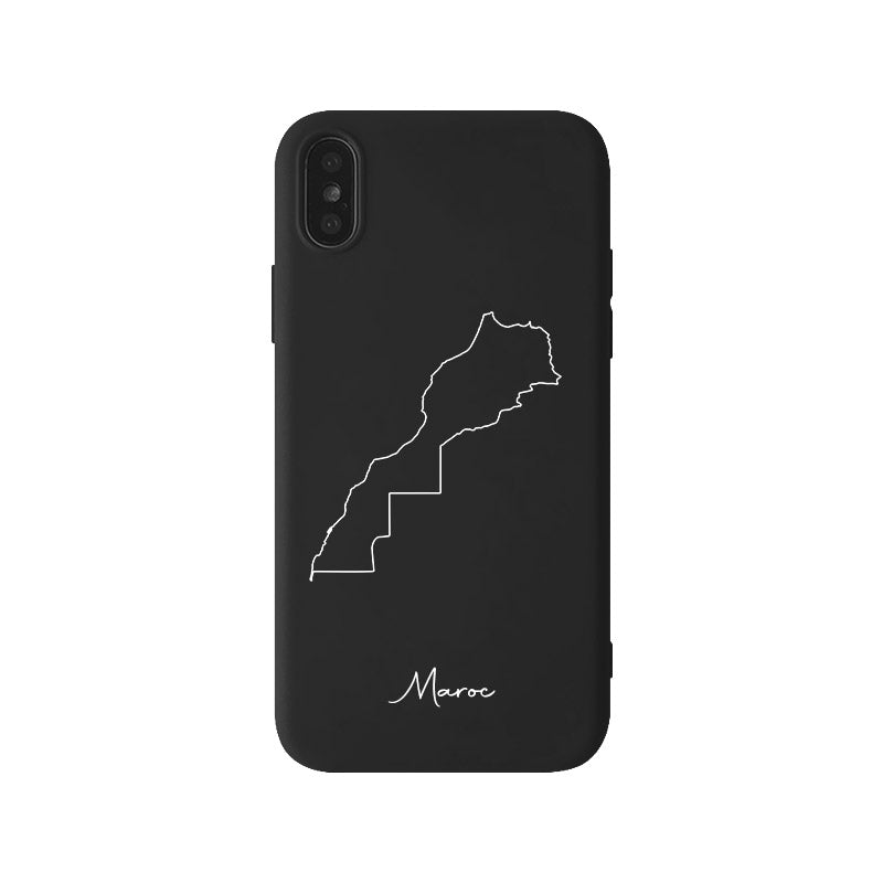 Marokko Handyhülle für iPhone X, XS und XR – Rückseite mit Landkarte und Schriftzug