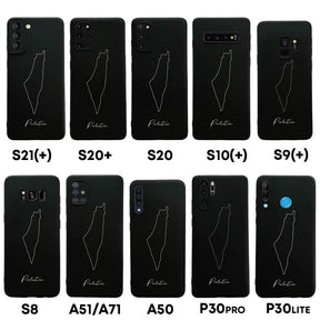 Palestine phone case for Samsung Galaxy S8 to S20, S21, S21+, A50, A51, A71 and Huawei P30 – back with map and lettering