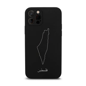 Palestine phone case for iPhone 11 to 16 – back with map and Arabic lettering