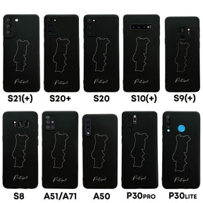 Portugal Handyhülle für Samsung Galaxy S8 bis S20, S21, S21+, A50, A51, A71 und Huawei P30 – Rückseite mit Landkarte und Schriftzug