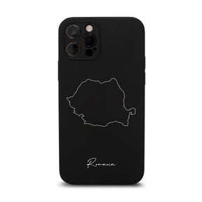 Rumänien Handyhülle für iPhone 11 und 12 – Rückseite mit Landkarte und Schriftzug