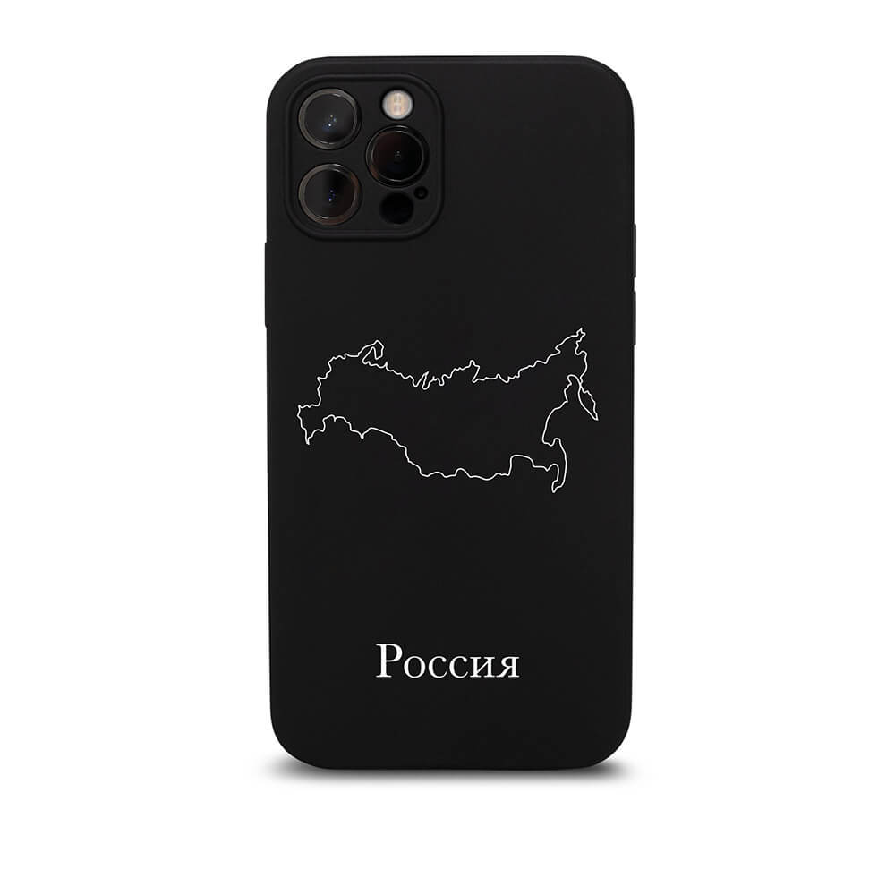Russland Handyhülle für iPhone 11 und 12 – Rückseite mit Landkarte und kyrillischem Schriftzug