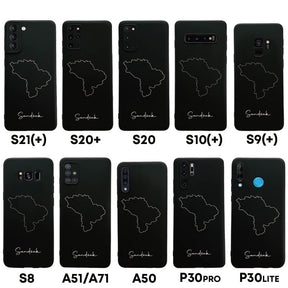 Sandžak Handyhülle für Samsung Galaxy S8 bis S20, S21, S21+, A50, A51, A71 und Huawei P30 – Rückseite mit Landkarte und Schriftzug